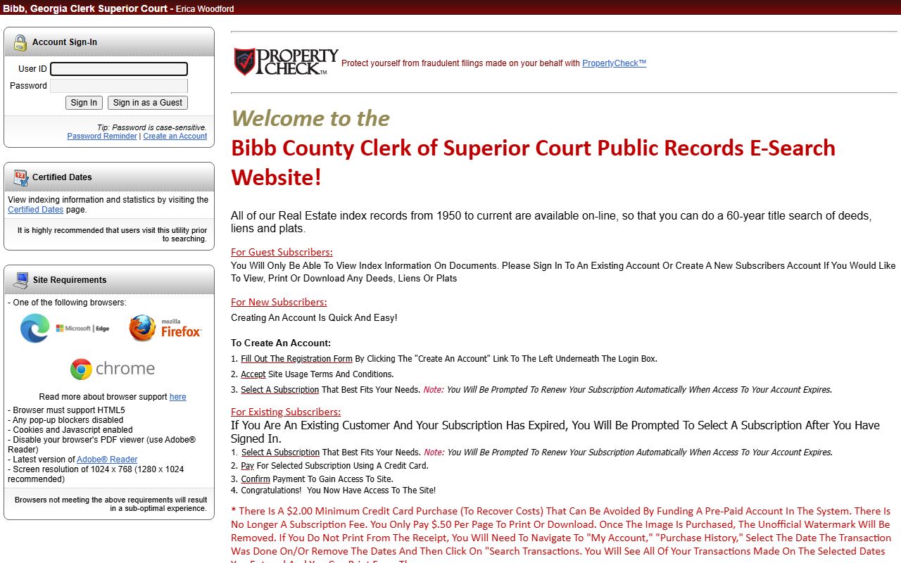 Bibb County eSearch portal showing civil court records search options for Macon Georgia
