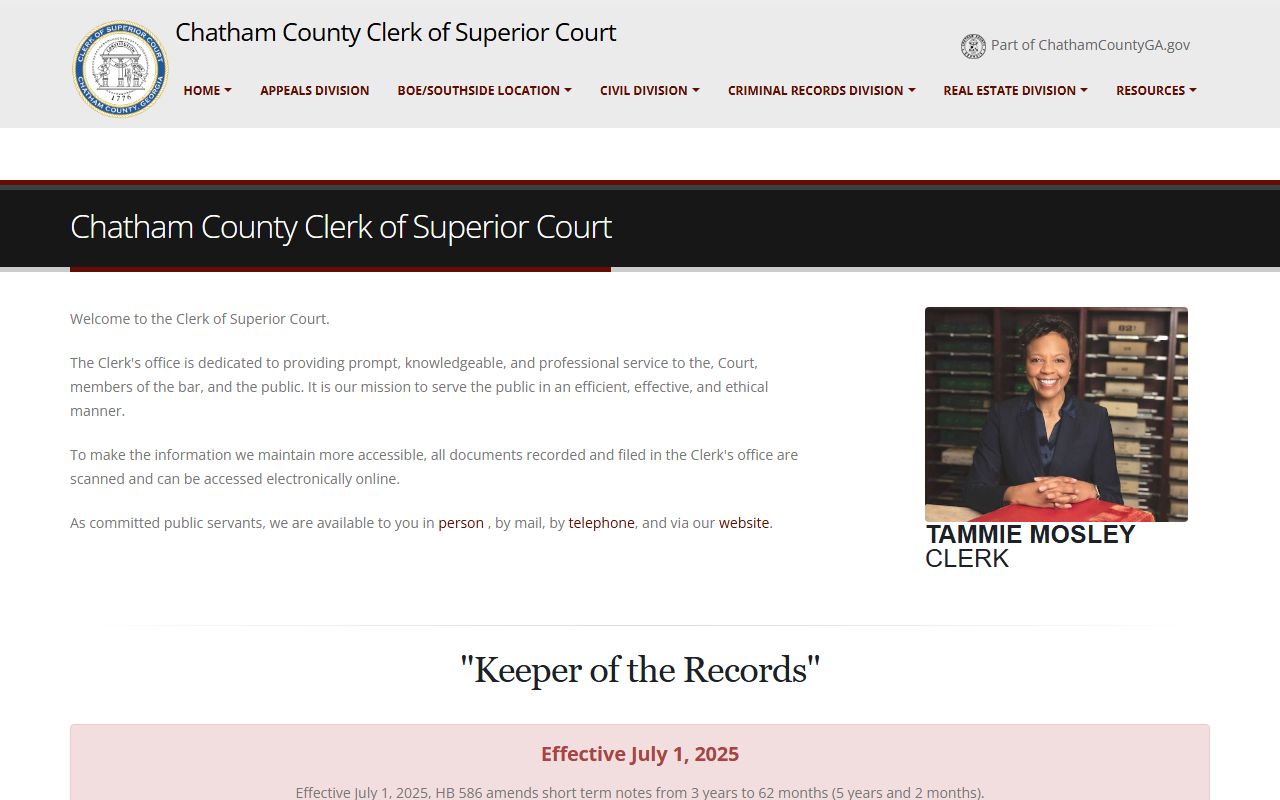 Chatham County Superior Court Clerk homepage for civil court records in Savannah Georgia