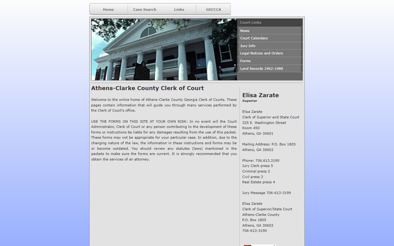 Athens-Clarke County Clerk of Court website for Clarke County civil court records and filings