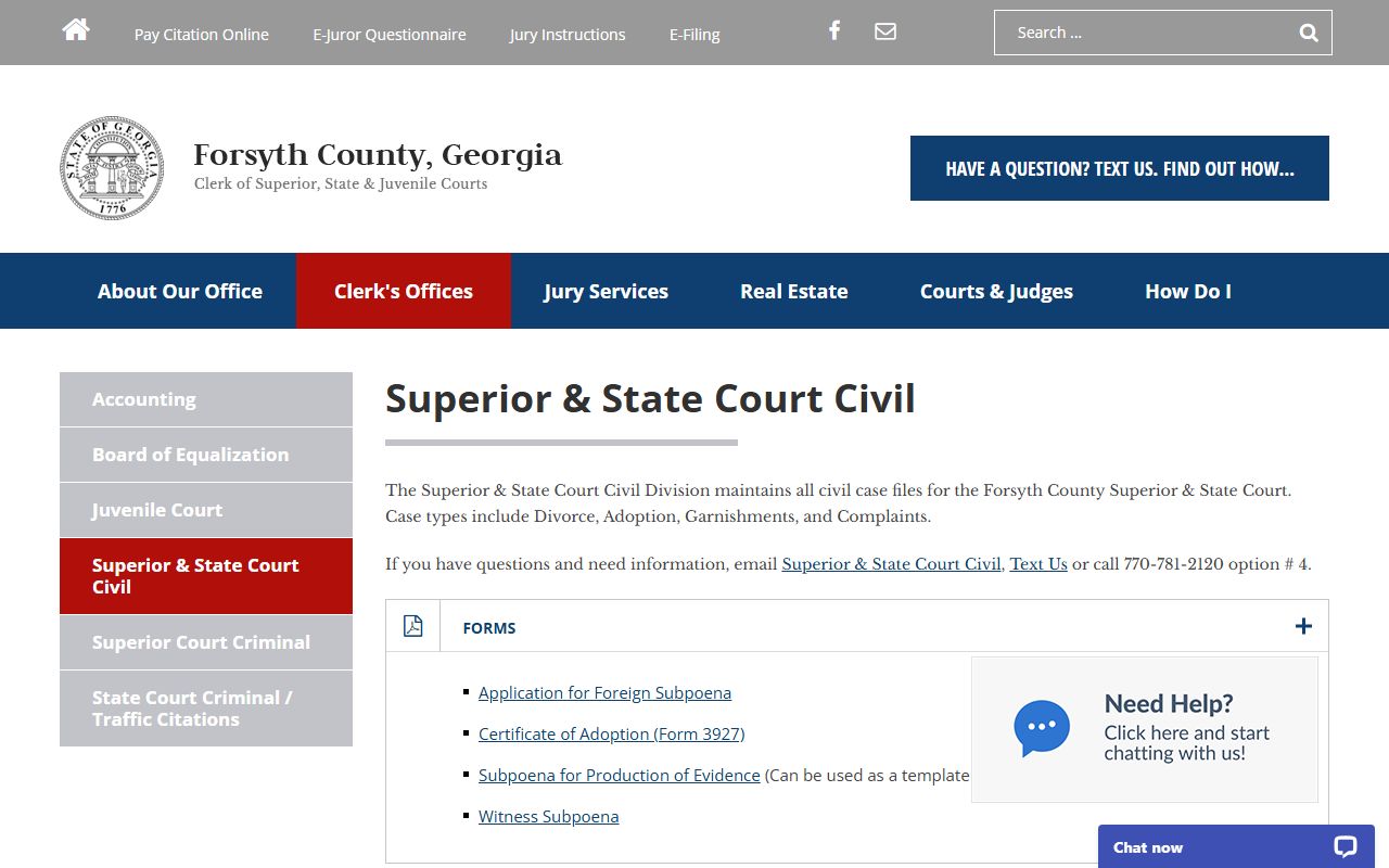 Forsyth County Civil Division page for Superior and State Court civil records