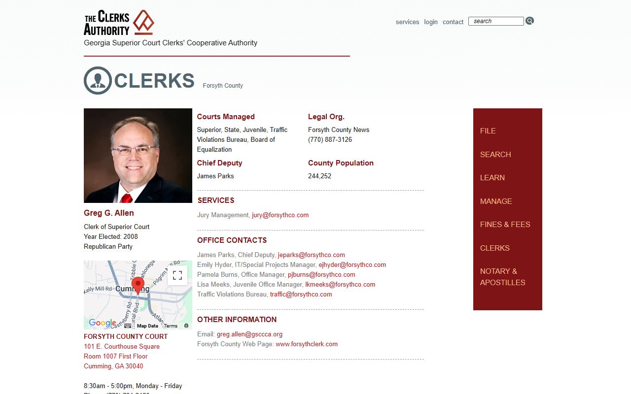 Forsyth County GSCCCA clerk profile page for civil court records