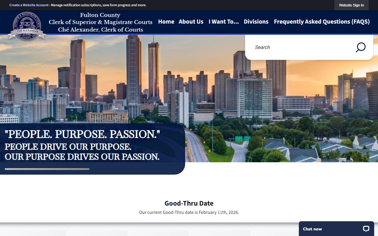 Fulton County Clerk of Superior Court homepage showing civil court records access in Atlanta Georgia