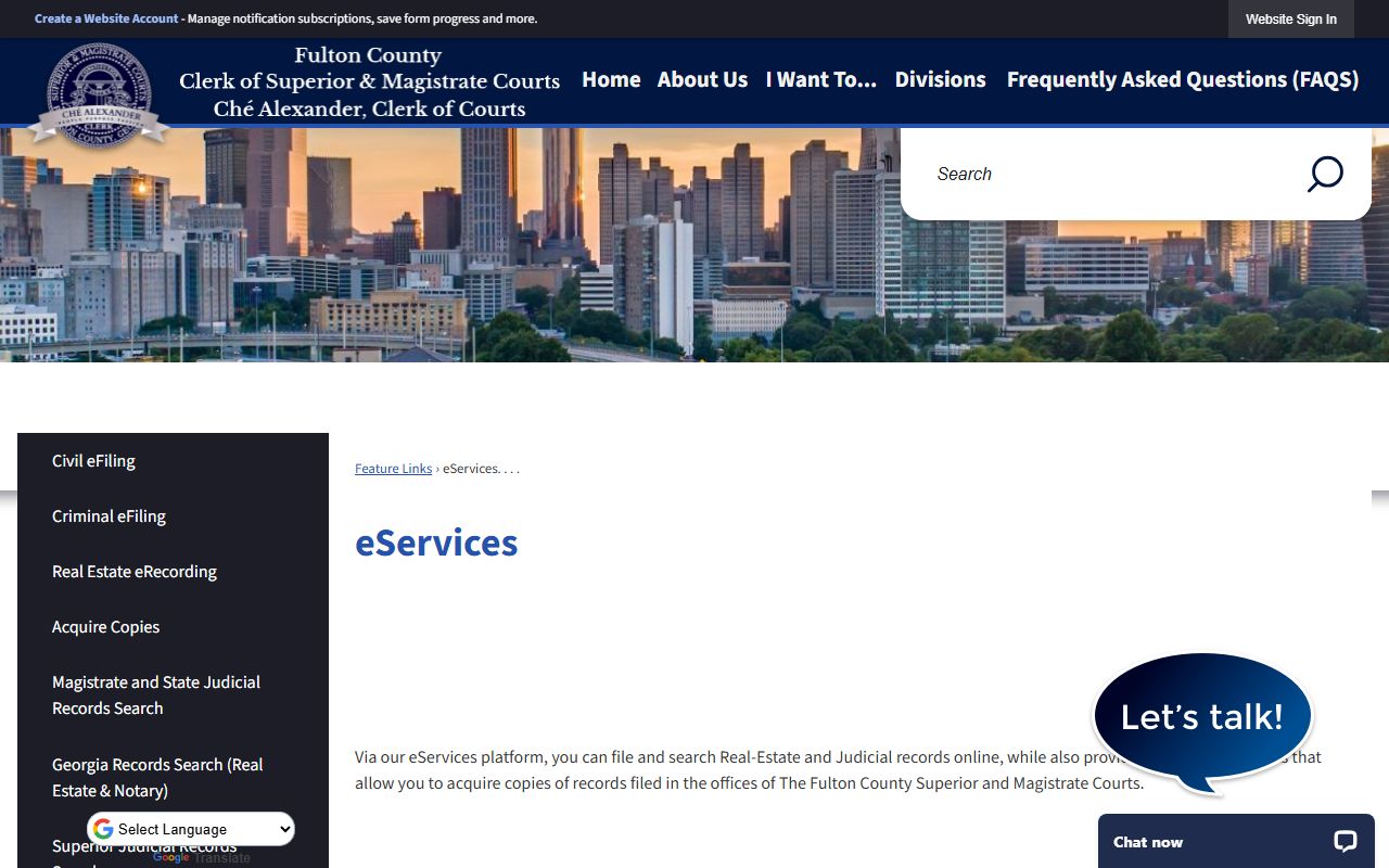 Fulton County eServices portal for ordering civil court records and certified copies in Atlanta Georgia