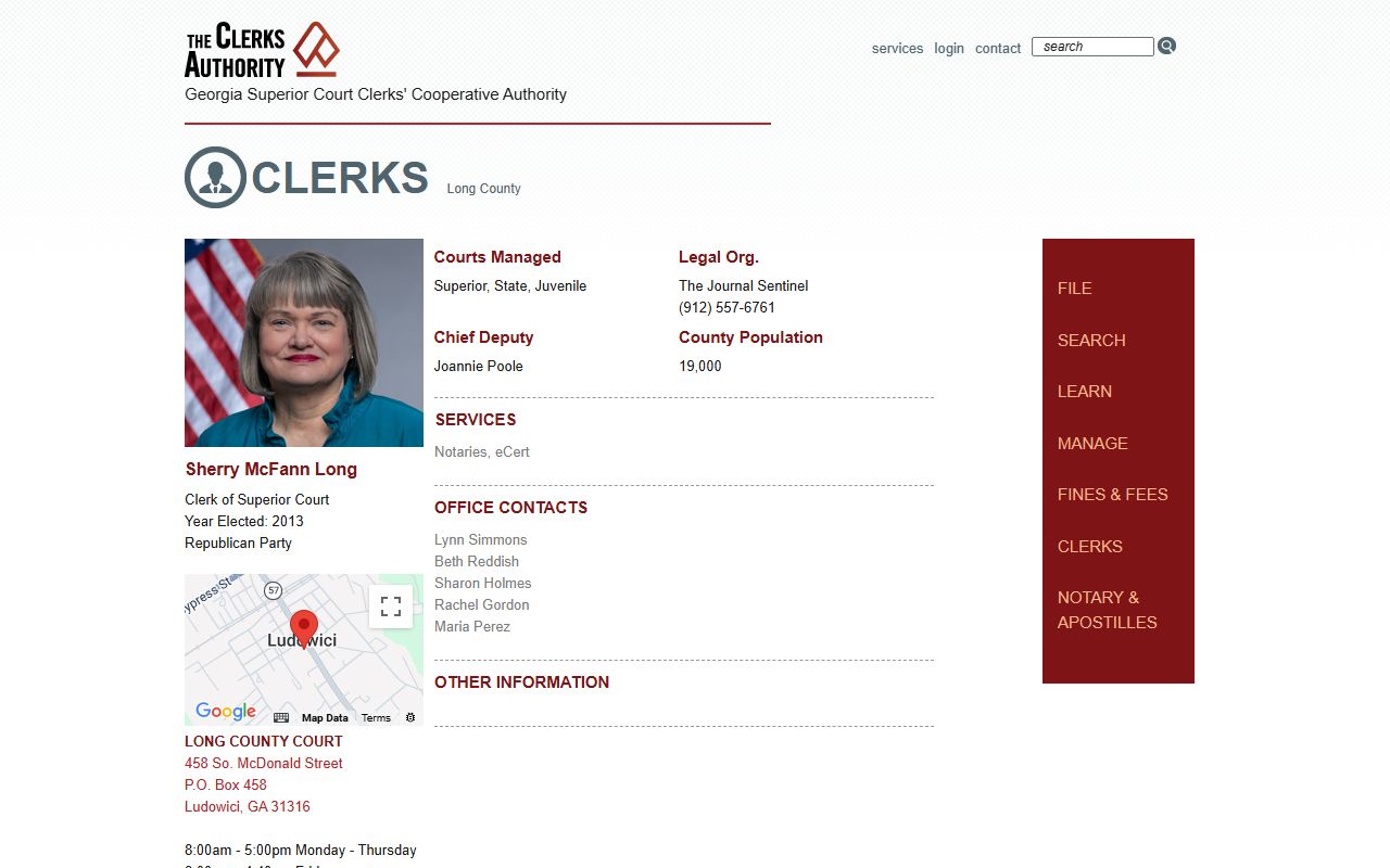 Lowndes County GSCCCA clerk profile showing re:SearchGA civil court records access