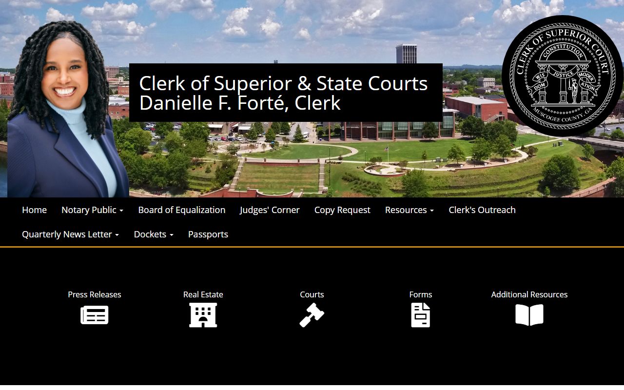 Muscogee County Court Portal showing civil court records search options for Columbus Georgia
