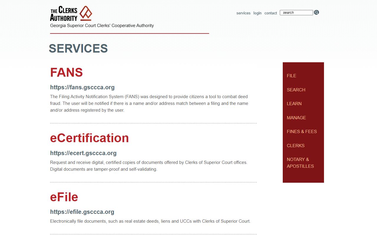 GSCCCA services overview page for Georgia civil court records access