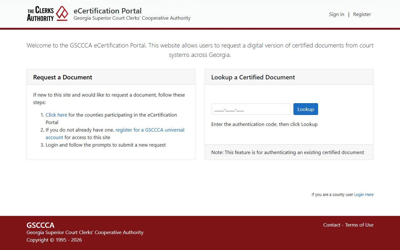 eCertification portal for ordering certified Georgia civil court records