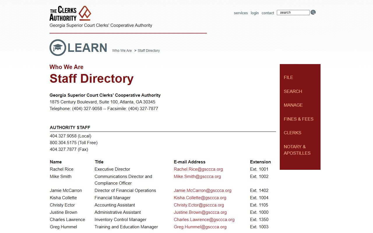GSCCCA staff directory for reaching Georgia civil court records contacts