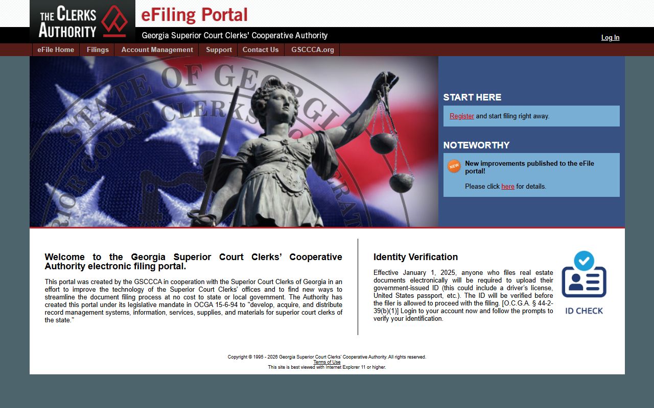 GSCCCA eFiling portal for submitting Georgia civil court documents