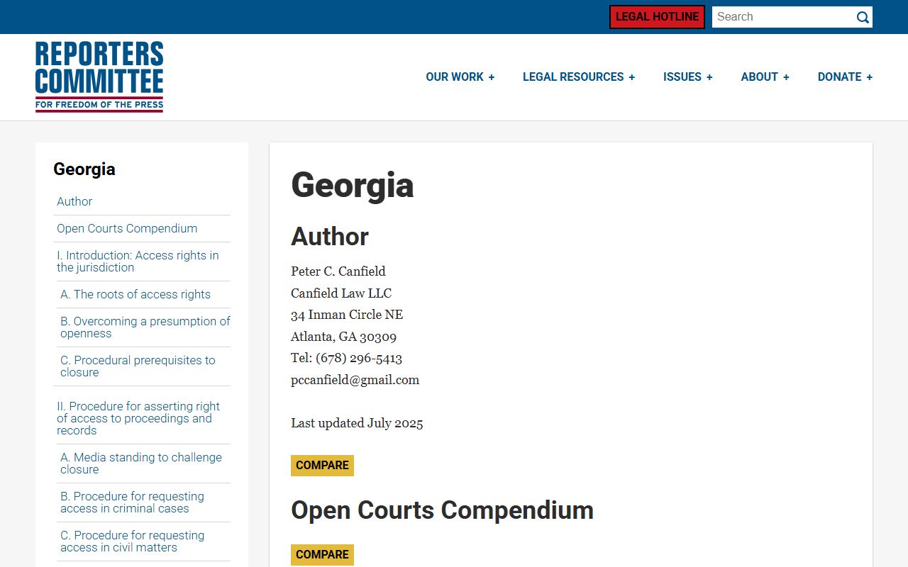 Georgia Open Courts Compendium guide for civil court records access rules